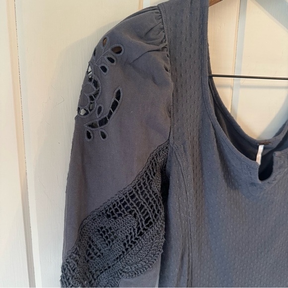 Free People Charcoal Blouse with Lace Detail, Size Small, EUC - Picture 3 of 9